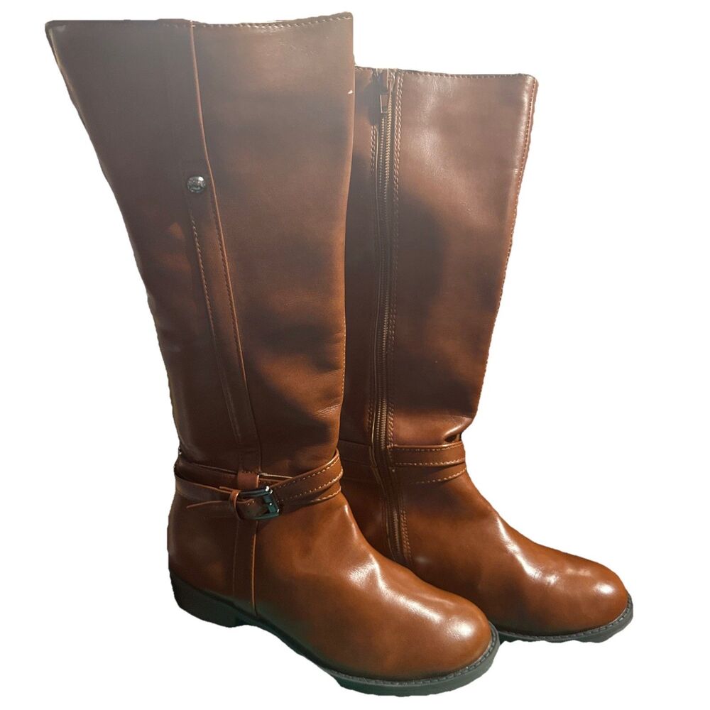 👢 American Eagle Women’s Brown Leather Riding Boots Tall Buckle Sz 5 ✨see Pics!